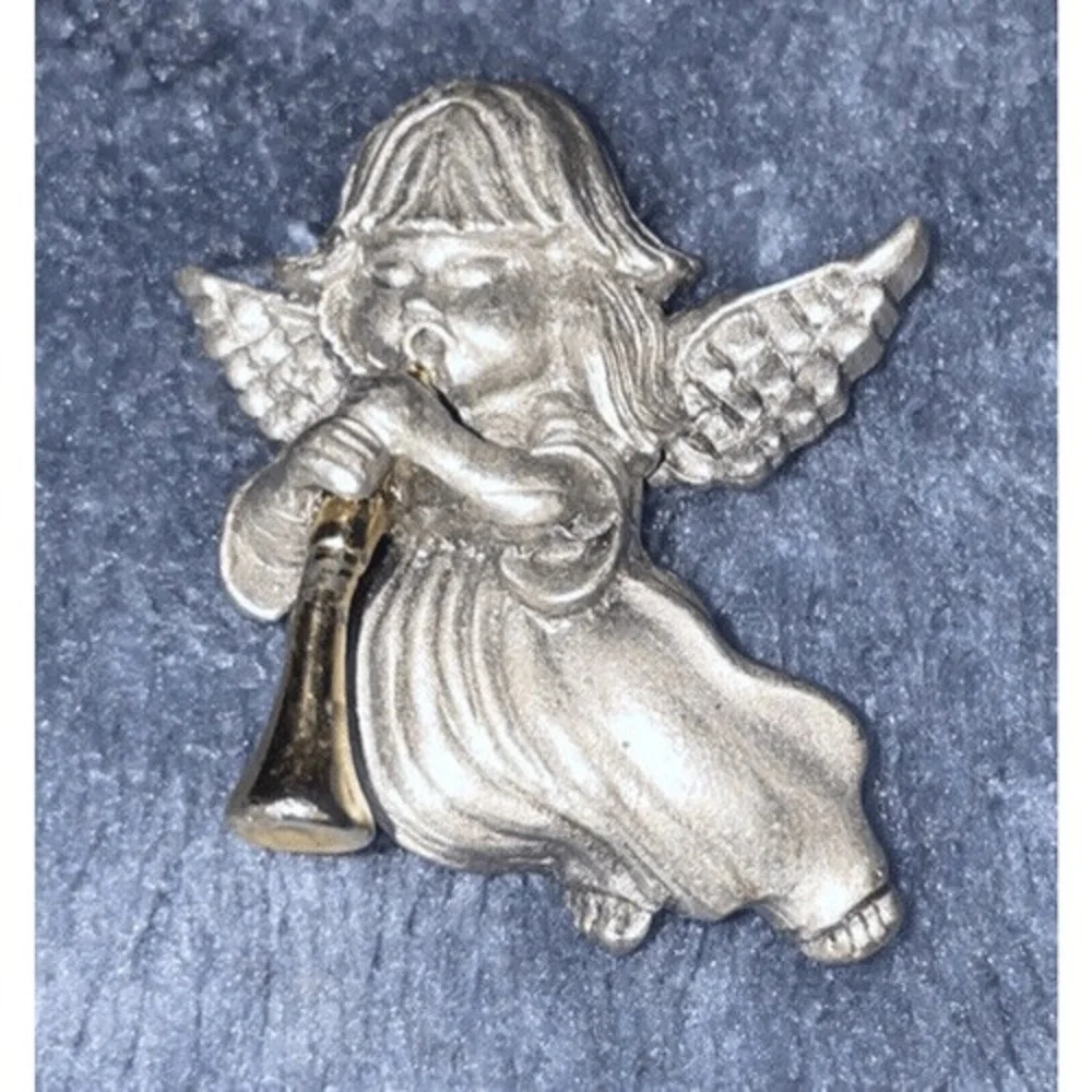 Vintage Danecraft Angel Brooch Silver Tone Cherub‎ Playing Gold Horn Pin